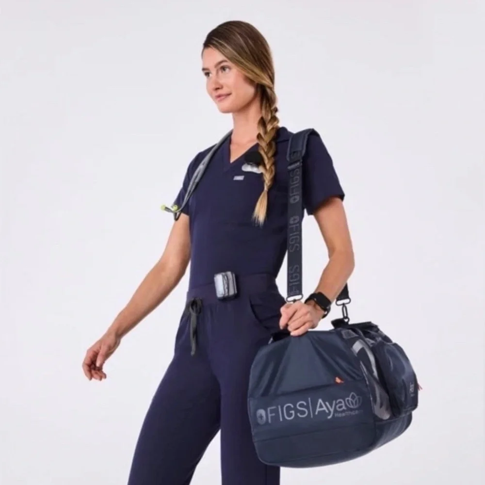 NEW Figs Aya Healthcare Midnight Navy Nylon Weekender Duffle Work Bag